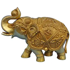 منحوتة يدوية مخصصة تمثال الفيل الهندي الملكي المصنوع من النحاس الأصفر