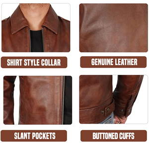 Chaqueta de cuero de moda con forro que absorbe la humedad para uso en exteriores, chaqueta de cuero genuino con interior transpirable y cómodo de usar. - Product Image 5