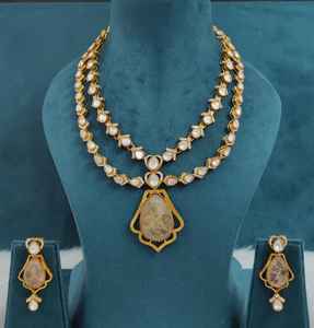 Conjunto de collar de doble capa de moissanita Polki de calidad premium, perfecto para bodas, ocasiones festivas y fiestas, ligero. - Product Image 6