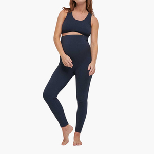Conjunto de Yoga de 2 Piezas para Embarazadas al por Mayor: Leggings Elásticos y Sujetador Deportivo de Color Liso para Verano, Ropa Deportiva Personalizada para Embarazo - Product Image 1
