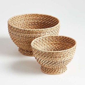 Corbeille à fruits sur pied en rotin tressé à la main, panier central en osier naturel pour comptoir de cuisine, décoration rustique en jacinthe d'eau - Product Image 5