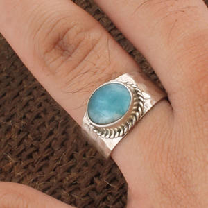 Bague en larimar naturel, argent sterling 925, faite à la main, pierre des Caraïbes, pour femme, minimaliste, bleu océan, vente en gros - Product Image 5
