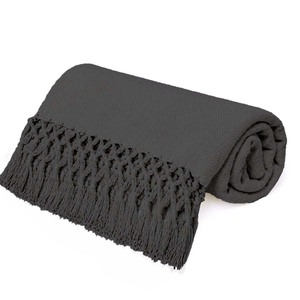Export Quality Solid Grey Color Cotton Throw <b>Blanket</b> With Tassels Design Eco Friendly Custom Throw All Season Use. - Product Image 2