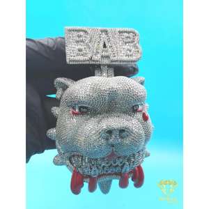 Colgante de Bulldog Agresivo BAB con Piedras, Joyería Hip Hop Urbana, Colgante de Bulldog BAB con Piedras, Joyería Plateada - Product Image 5