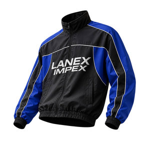 Chaqueta cortavientos OEM personalizada para hombre, negra y azul real, ligera, con cremallera, para entrenamiento deportivo, correr, poliéster premium, para exteriores - Product Image 2