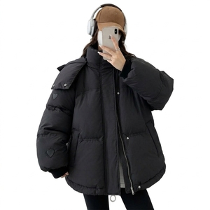 Women's Standard <b>Winter</b> <b>Coat</b> <b>Hooded</b> Stand Collar Heart Patch Double Breasted Closure Waterproof Breathable Streetwear Casual - Product Image 1