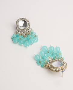 Pendientes de lujo con cuentas de color pastel Firozi, hechos a mano, de aleación de zinc chapada en oro, joyería tradicional étnica para bodas, para mujer. - Product Image 5