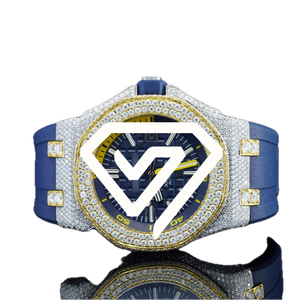 Reloj Deportivo Automático de Lujo con Correa de Caucho Azul de 41 mm, Moissanita y Plata de Ley 925 con Pavé Completo - Product Image 6