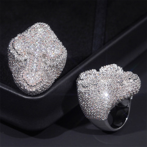 Lab Grown Diamond 925 <b>Silver</b> Large Cluster Statement <b>Ring</b> Full Stone Set Luxury Iced <b>Ring</b> For <b>Men</b> - Product Image 1
