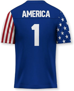 Maillot de football américain personnalisé sublimé pour homme, bleu, manches courtes, nom du joueur et nom de l'équipe, 100 % polyester, imprimé drapeau - Product Image 3