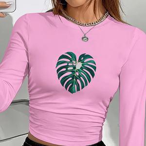 เสื้อถักแขนยาวของผู้หญิงพิมพ์ลายใบไม้ Monstera เก๋ไก๋สไตล์ Y2K - Product Image 4