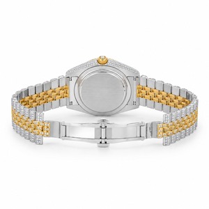 Montre de luxe unisexe avec diamants, boîtier en acier inoxydable, mouvement à quartz analogique, cristal saphir, cadran rond de 44 mm, fermoir papillon - Product Image 6