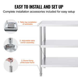 Tavolo da Lavoro per Cucina Commerciale 18 X 48 X 34 Pollici in Acciaio Inox, Banco Preparazione Alimenti Resistente con 2 Ripiani Inferiori Regolabili - Product Image 6