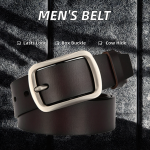 Ceinture en cuir de vachette vintage décontractée pour homme avec boucle à ardillon en cuivre, écologique, largeur réglable 3,8 cm - Product Image 4