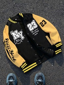 Varsity <b>Jacket</b> Men's Black Yellow Sleeve Casual Eco-Friendly Breathable Fleece Cotton High Street Style <b>Summer</b> Outerwear OEM - Product Image 1