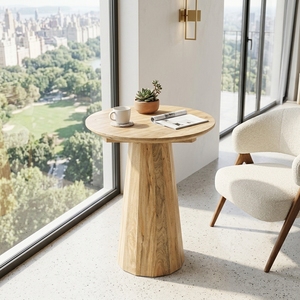 Rustic Solid Wood Round Dining <b>Table</b> Natural Timber Conical Pedestal Base Wooden <b>Bistro</b> <b>Bistro</b> <b>Table</b> Living Room Home Furniture - Product Image 3
