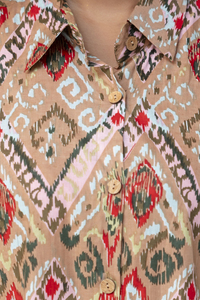 Robe chemise décontractée pour femme en ikat, 100% coton, longueur genou, manches longues, style bohème, coupe classique, printemps, été, automne, hiver - Product Image 4