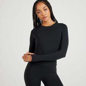 Camiseta Deportiva de Manga Larga para Mujer, Cuello Redondo, Ajustada, para Gimnasio, Fitness, Running, Yoga - Product Image 3