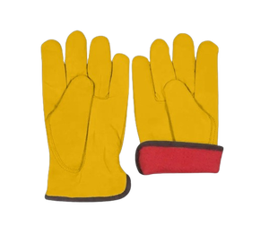 Premium Quality Thick Goat Grain Leather <b>Driver</b> Keystone Thumb Red Fleece Lined <b>Gloves</b> Leather Industrial Safety Cold Resistant - Product Image 2