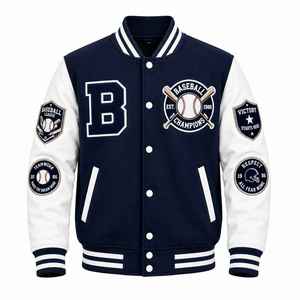 Custom Men's <b>Lakers</b> Varsity <b>Jacket</b> Leather Sleeves Winter Letterman <b>Jacket</b> Embroidery Patch Logo OEM ODM - Product Image 1