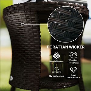 Tavolino da Caffè da Esterno in Vimini Marrone Misto da 18 Pollici con 2 Ripiani Portaoggetti, Tavolino Laterale da Patio in Rattan PE con Piano in Legno Composito per Uso Esterno - Product Image 5