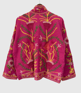 Veste à col mandarin brodée à la main avec des motifs floraux, manches longues, en velours matelassé, pour adulte, style élégant, à porter en automne - Product Image 2