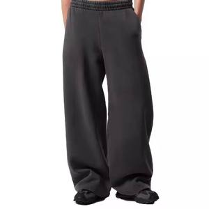 <b>Men</b> <b>Wide</b> <b>Leg</b> Straight <b>Trousers</b> Loose Fit Casual Pants Mid Rise Drawstring Closure 100% Cotton Heavyweight Streetwear Lounge Wear - Product Image 1