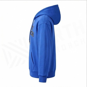 Sweat à capuche brodé North Approach pour homme, coupe oversize, en polaire, décontracté, bleu, avec poche avant - Product Image 3
