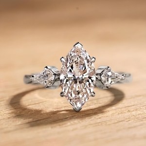 <b>Three</b> Stone Engagement Ring IGI Certified Marquise Lab Grown Diamond 10K 14K 18K Solid Gold Solitaire Ring Trilogy Designer Ring - Product Image 2