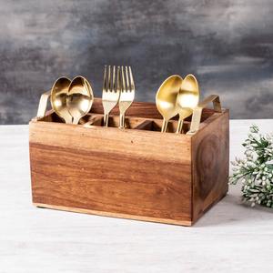 Best-Selling 10 Inch Acacia Wooden <b>Table</b> <b>Caddy</b> with Handle From India Features Tissue and Cutlery Holders for Beverages - Product Image 2