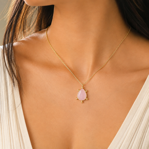 18k Gold Plated Brass Gemstone Cat's Eye Chalcedony Labradorite Pendant Turtle Pear Shape Minimalist Necklace Gift For Her - Product Image 2