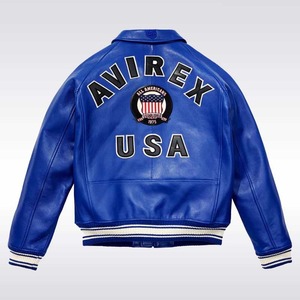 เสื้อแจ็คเก็ตบอมเบอร์หนังสีน้ำเงินมาซารีน Avirex USA สำหรับผู้ชาย - Product Image 2