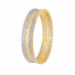 Pulsera de boda india RAY FINE ORNATES con moissanita blanca, chapada en oro, certificada por IGI, juego Kada - Product Image 3