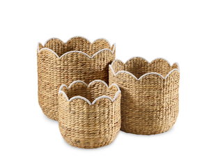 Artex HaiNam Natural Water Hyacinth Vietnam Bowl Shape Storage <b>Baskets</b> Set Rustic Style Multi-Purpose Eco-Friendly <b>Handles</b> - Product Image 1