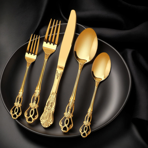 Ensemble de couverts de luxe en acier inoxydable doré, finition miroir, couteau, fourchette, cuillère, vaisselle, couverts pour mariage, fête, à prix abordables - Product Image 3