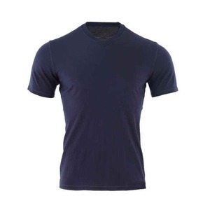 Camiseta de Manga Corta con Cuello en V para Hombre, Color Azul Marino, Corte Ajustado, Informal, Color Sólido, Tejido Jersey, Transpirable, de Algodón Tejido - Product Image 1