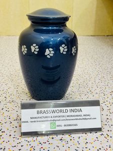 Blue Brass American Style Pet Urn with White Paw Prints Cremation Urn <b>for</b> Pets Customizable Design - Product Image 3