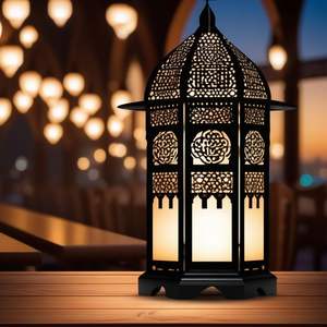 Linterna Árabe Dorada Tradicional para Ramadán, Lámpara de Metal Ornamentada, Decoración para Ramadán, Linterna, Dorada - Product Image 4