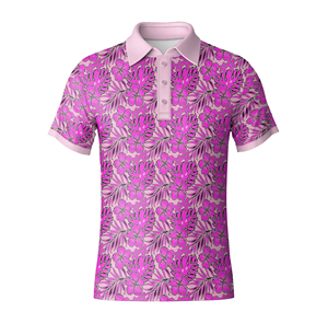 เสื้อโปโลแขนสั้นลายดอกไม้สีน้ำเงินสำหรับผู้ชาย ผ้าโพลีเอสเตอร์ทอเนื้อระบายอากาศ สวมใส่สบาย - Product Image 5