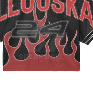 Camiseta de Baloncesto Personalizada para Hombre, Diseño de Llamas Rojas sobre Negro, Manga Corta, Malla Transpirable, Estilo Deportivo Urbano, Talla Grande - Product Image 4