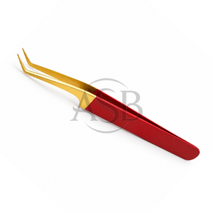 45 Degree Angle <b>Red</b> Gold Lash Tweezer Stainless Steel Fine Tip Dual <b>Tone</b> Professional Beauty Instrument OEM - Product Image 2