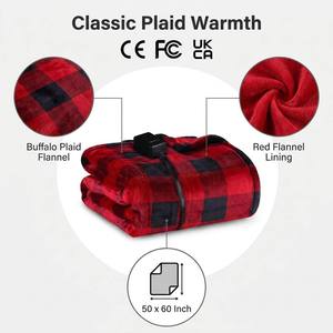 Plaid chauffant réversible en flanelle double couche à carreaux 50*60 pouces, <span class=keywords><strong>4</strong></span> niveaux de chaleur, arrêt automatique après <span class=keywords><strong>4</strong></span> heures, certifié ETL, fournisseur d'usine en gros - Product Image 1