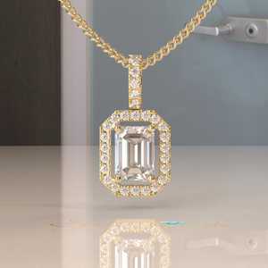 Octagon Cut Moissanite 14K <b>Gold</b> Certified 1CT Halo Geometric Luxury <b>Pendant</b> Necklace - Product Image 1