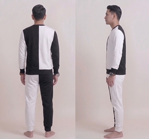Ensemble de survêtement homme noir et blanc, manches longues, col rond, avec poches à cordon, tenue décontractée d'automne, 100% coton. - Product Image 6