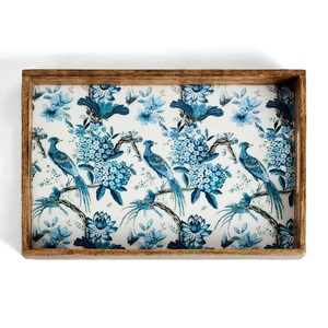 ถาดเสิร์ฟไม้ลายพิมพ์ดอกไม้สีน้ำเงินและลายจีนแบบใหม่ล่าสุด, ถาดตกแต่งรูปทรงสี่เหลี่ยมผืนผ้าสำหรับขายส่งและสั่งซื้อจำนวนมาก - Product Image 3
