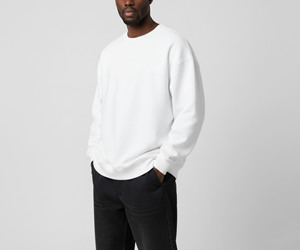 Sweat-shirt col rond oversize de marque pour homme, en coton 100%, blanc uni, de haute qualité, à manches longues, style designer - Product Image 2
