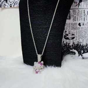 Collier pendentif chat de dessin animé entièrement serti de diamants CZ, avec breloque chaton et ours, rubis Moissanite et nœud, en argent sterling, bijoux Hip Hop - Product Image 1