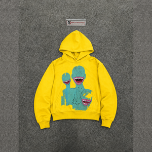Sudadera con Capucha para Hombre, Diseño Gráfico Dorado con Arte Abstracto de Monstruos, Estilo Casual, Tela Francesa de Algodón, Logotipo Frontal, Prenda Otoñal, Estampado Moderno - Product Image 5
