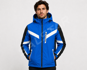 Veste softshell pour homme, bleu et blanc contrastés, avec capuche, imperméable, coupe-vent, veste de sport d'hiver pour l'extérieur, vêtements de travail personnalisés - Product Image 3