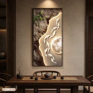 Peinture murale en soie de luxe très vendue, décoration intérieure, tissu en soie fait main, motif Koi et Lune, Vietnam OEM ODM Modèle F123 - 6 - Product Image 3